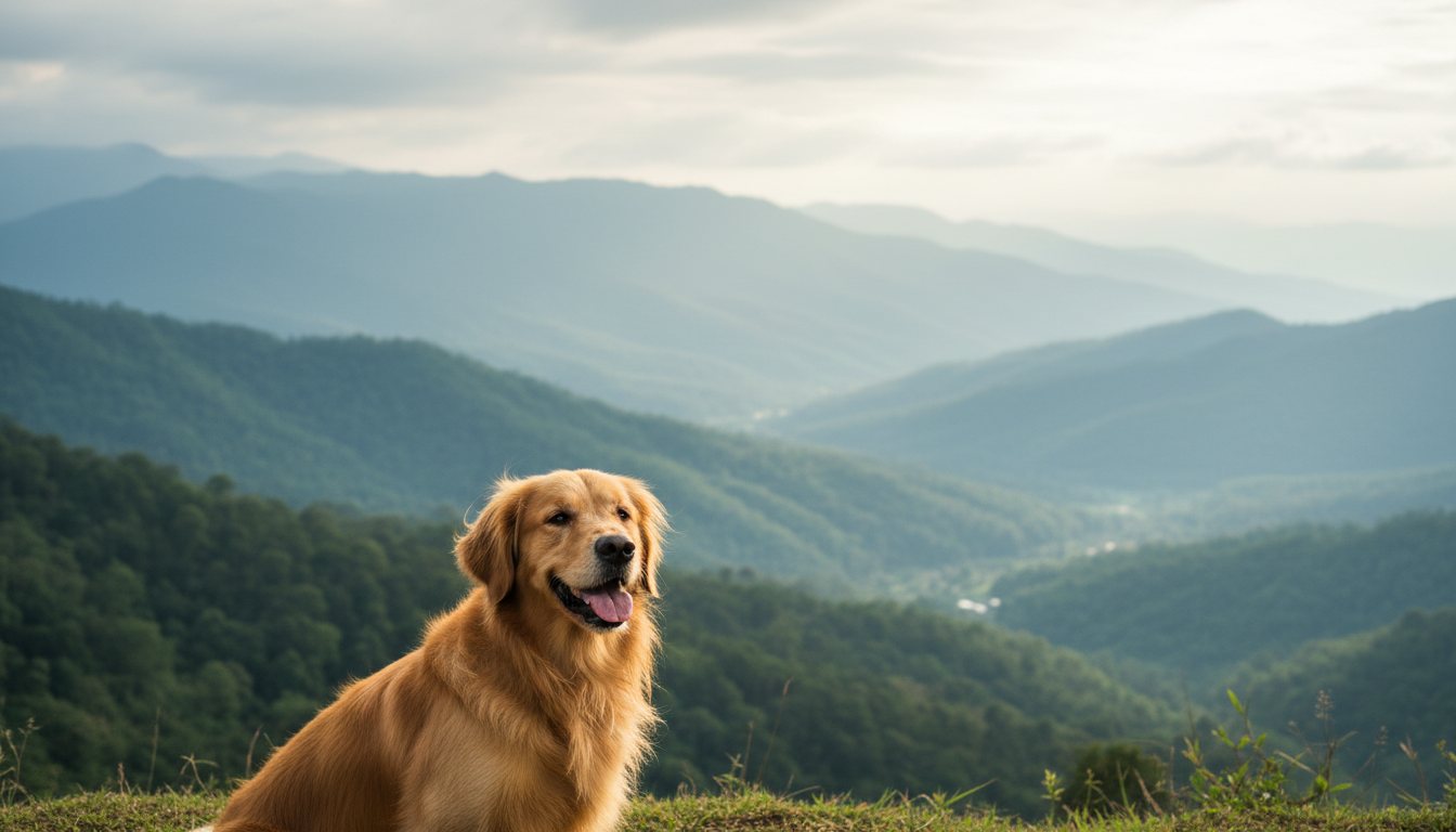 一只金毛寻回犬在清迈享受凉爽的山风